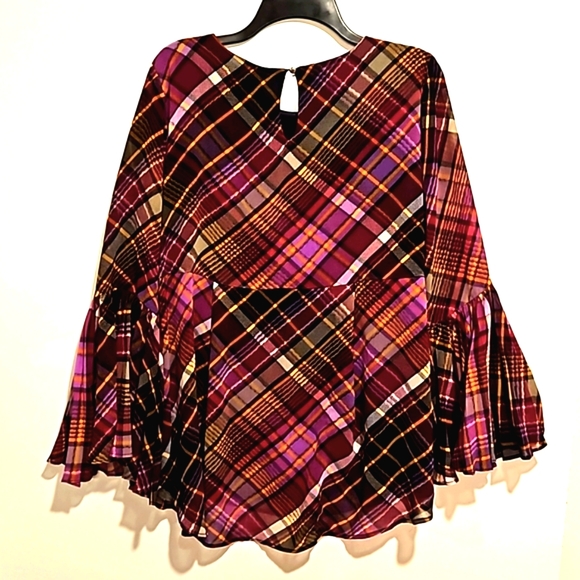 Nygard pink purple plaid long sleeve blouse lined fantastic sleeves Medium - Picture 4 of 8
